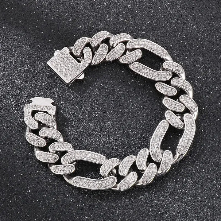 HAOYI Stainless Steel Square Buckle Zircon Bracelet 12/16/20MM Wide Creative Cuban Chain Bracelet Simple Men's and Women's Jewe ROSLIN'SHOP Seu Estilo Nossa Força