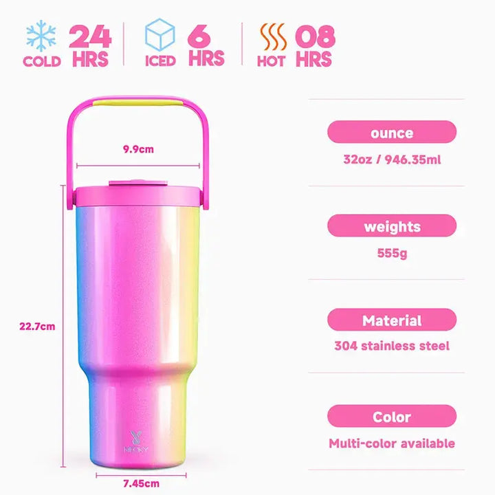 Meoky 32oz Tumbler oxidável iscom alça de transporte Várias impressões Aço inolado a vácuo caneca de café térmica leite chá caneca de viagem para carro ROSLIN'Shop Seu Estilo Nossa Força