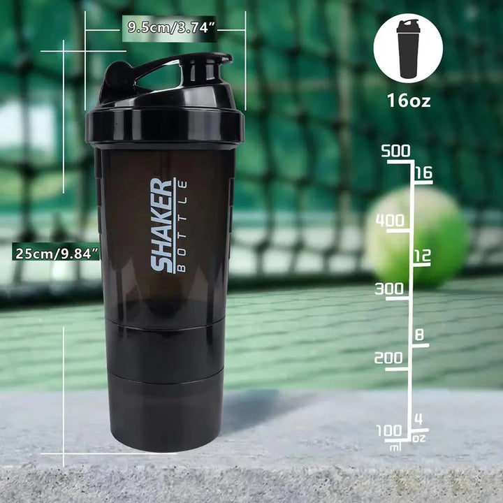 "Garrafa Shaker 3 Camadas para Proteína e Água com Misturador para Musculação ROSLIN'Shop Seu Estilo Nossa Força