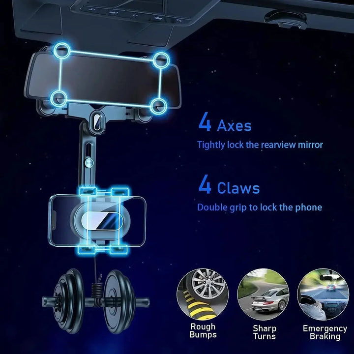 ViewFlex 360º – Suporte Universal de Telemóvel para Retrovisor com Ajuste Perfeito ROSLIN'SHOP Seu Estilo Nossa Força