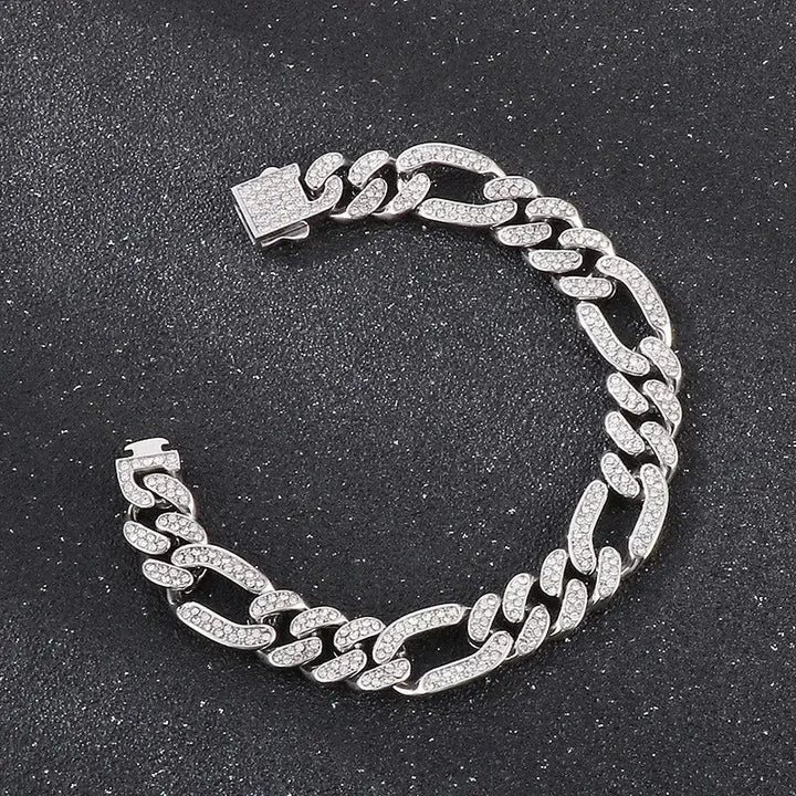 HAOYI Stainless Steel Square Buckle Zircon Bracelet 12/16/20MM Wide Creative Cuban Chain Bracelet Simple Men's and Women's Jewe ROSLIN'SHOP Seu Estilo Nossa Força