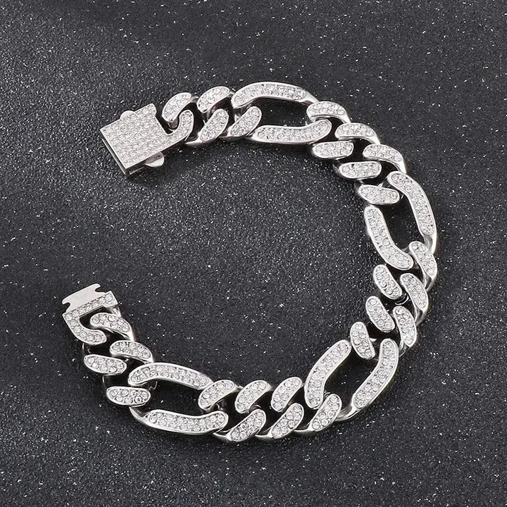 HAOYI Stainless Steel Square Buckle Zircon Bracelet 12/16/20MM Wide Creative Cuban Chain Bracelet Simple Men's and Women's Jewe ROSLIN'SHOP Seu Estilo Nossa Força