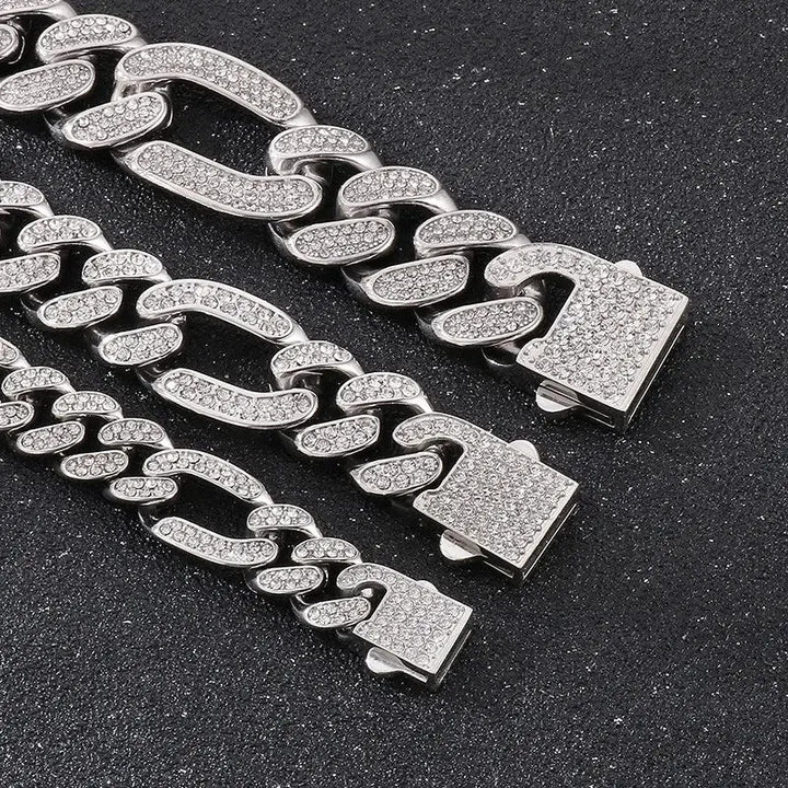 HAOYI Stainless Steel Square Buckle Zircon Bracelet 12/16/20MM Wide Creative Cuban Chain Bracelet Simple Men's and Women's Jewe ROSLIN'SHOP Seu Estilo Nossa Força