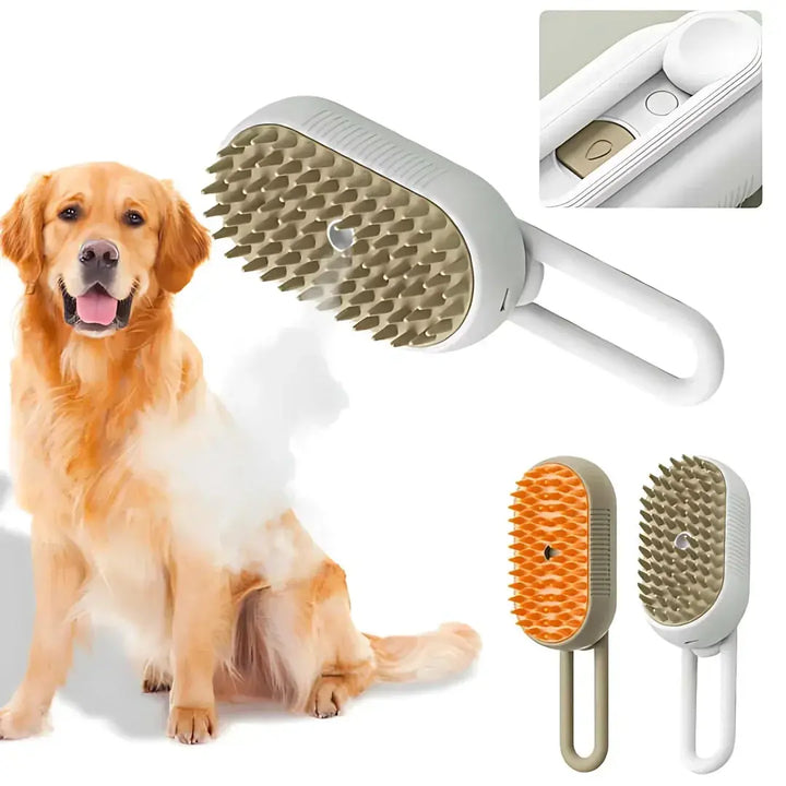 Steamy Dog Brush Electric Spray Cat Hair Brush 3 in1 Dog Steamer Brush for Massage Pet Grooming Removing Tangled and Loose Hair ROSLIN'SHOP Seu Estilo Nossa Força